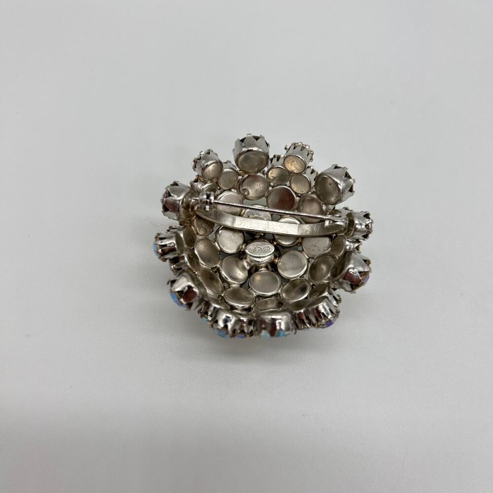 Vintage Warner Dome Brooch 2" Aurora Borealis Rhinestone Pin Signed Jewelry - Picture 8 of 10